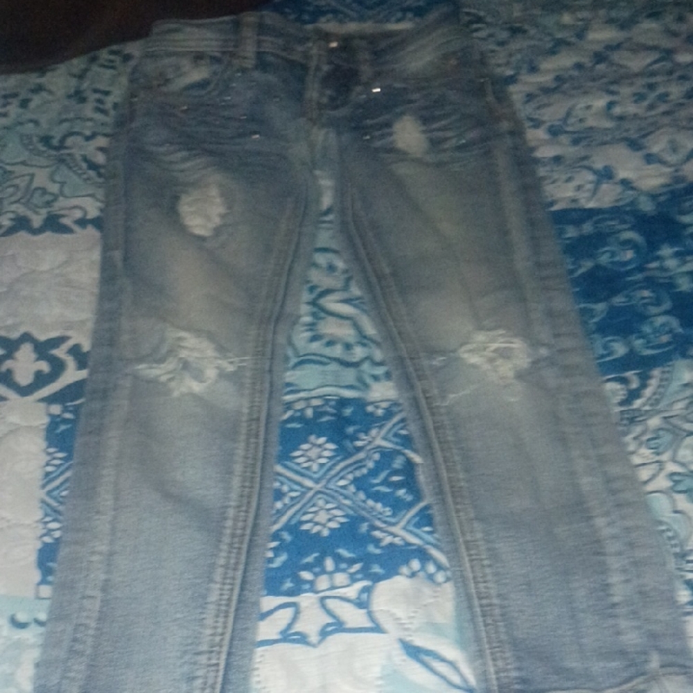 Girls Distressed Blue Jeans